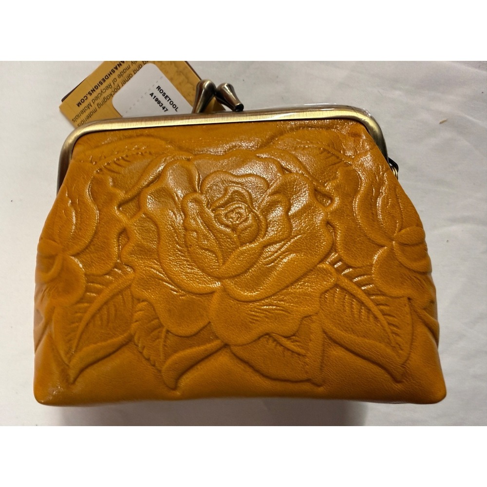 Patricia Nash NWT Borse Tooled Leather Coin Purse YELLOW GOLDENROD NWTS PRETTY!